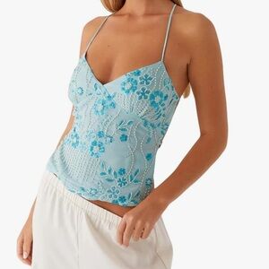 Blue Floral Embellished Top